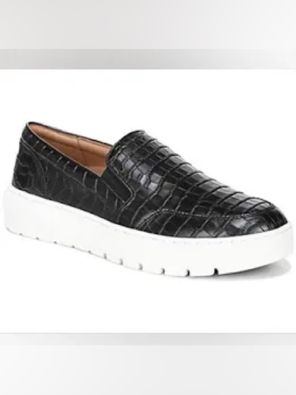 Vionic Black Croc-Embossed Slip-On Loafers with White Sole
